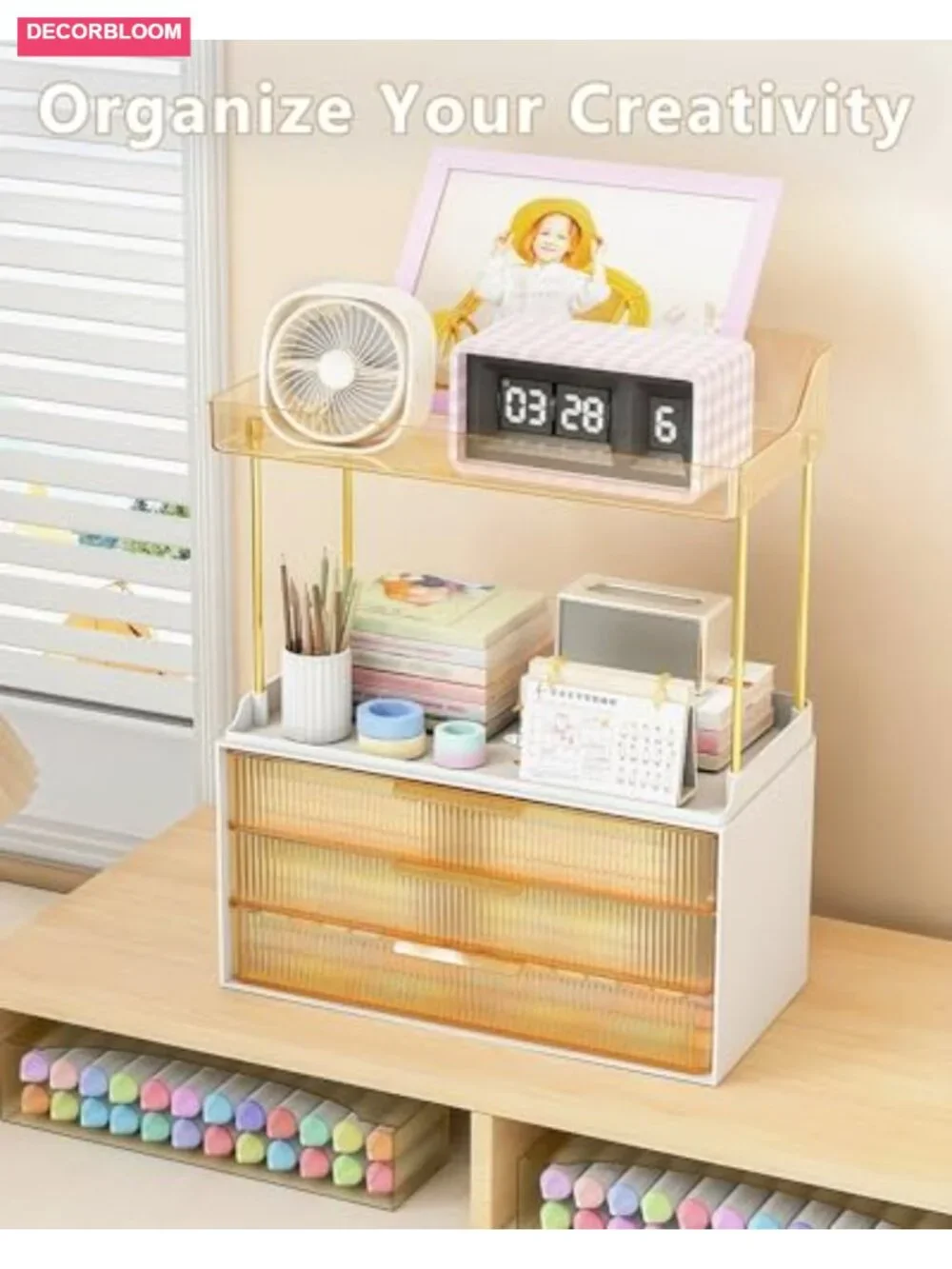 Multi-Tier Makeup Organizer with Drawers, Steel Frame, 50 lbs Capacity